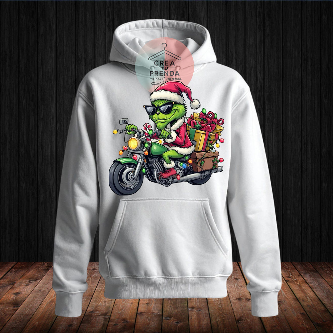 Poleron Canguro Grinch En Moto