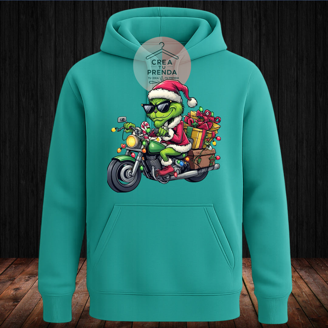 Poleron Canguro Grinch En Moto
