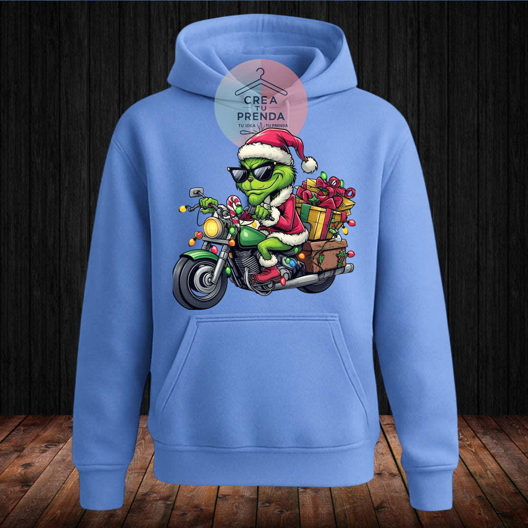 Poleron Canguro Grinch En Moto