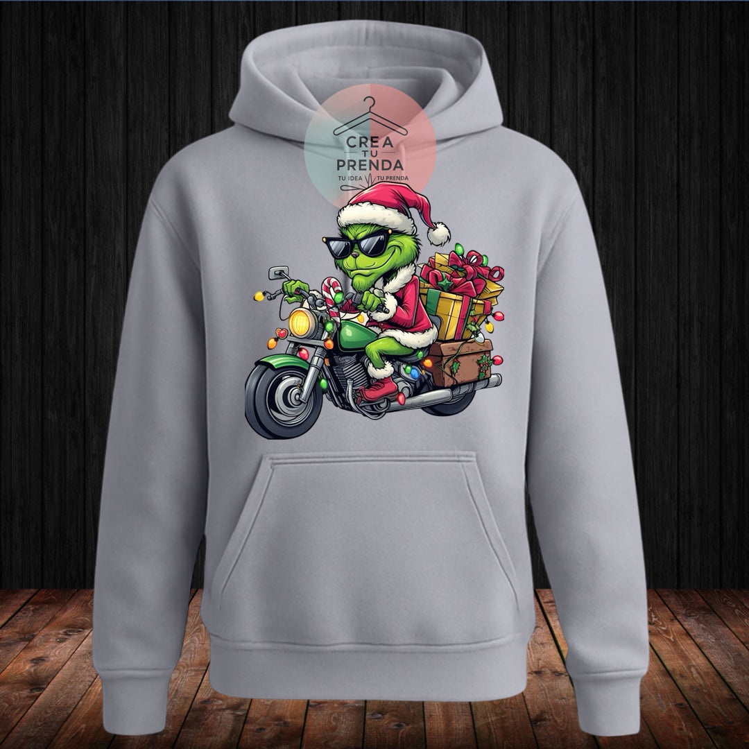 Poleron Canguro Grinch En Moto