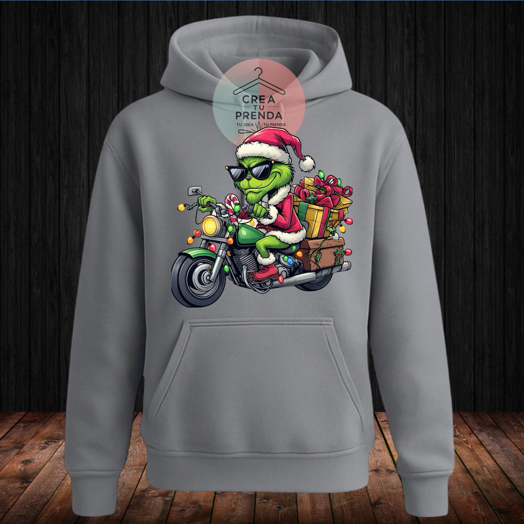 Poleron Canguro Grinch En Moto