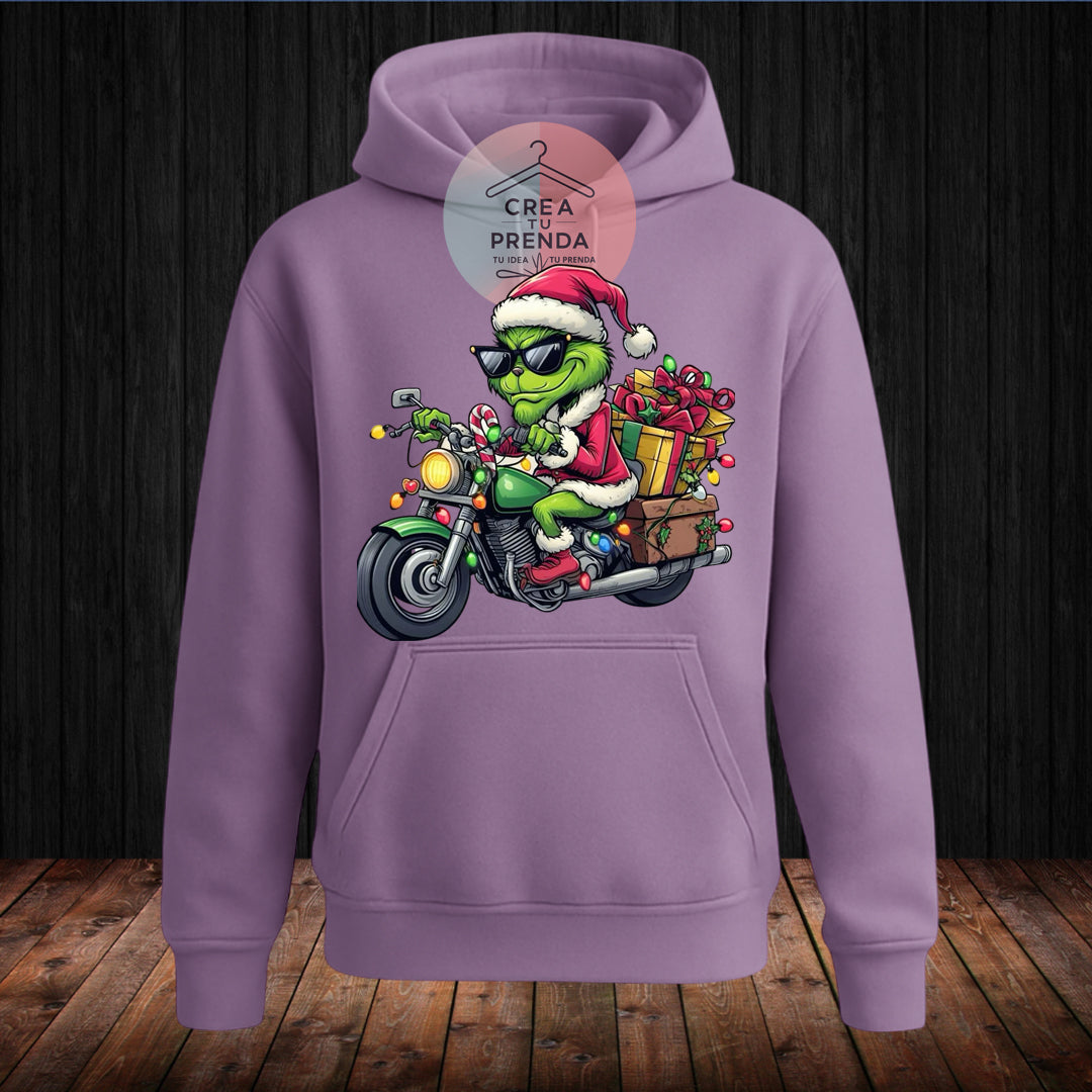 Poleron Canguro Grinch En Moto