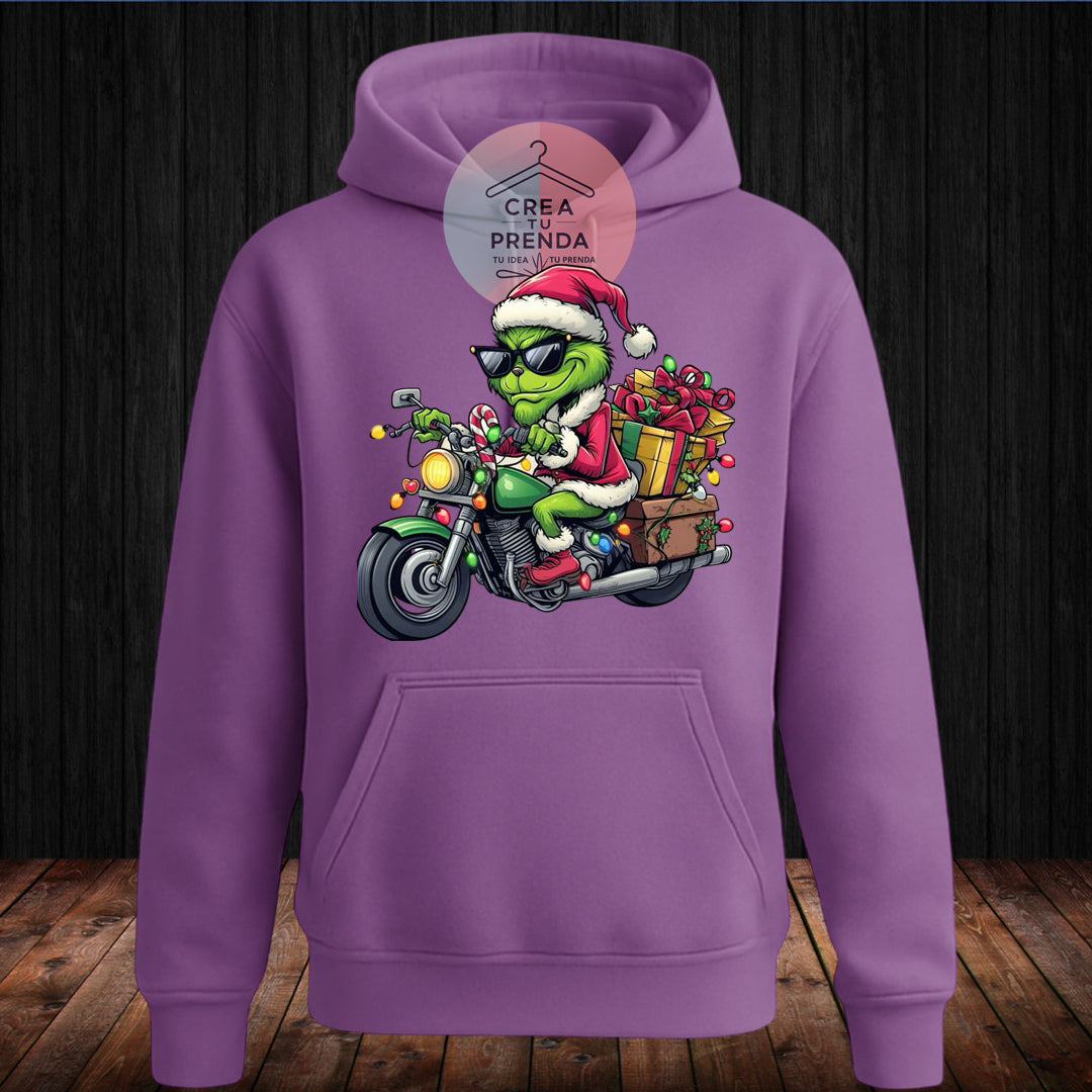 Poleron Canguro Grinch En Moto
