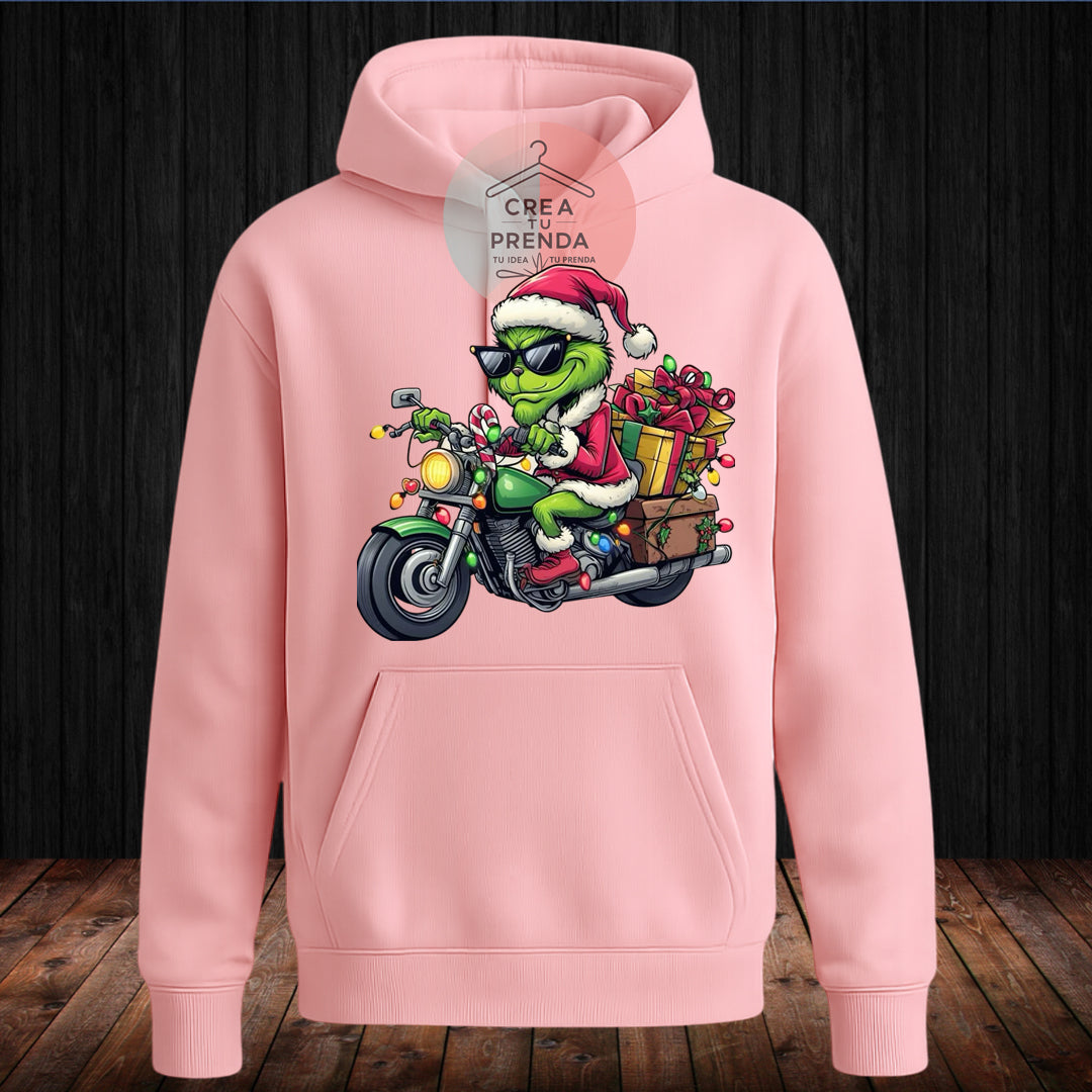 Poleron Canguro Grinch En Moto