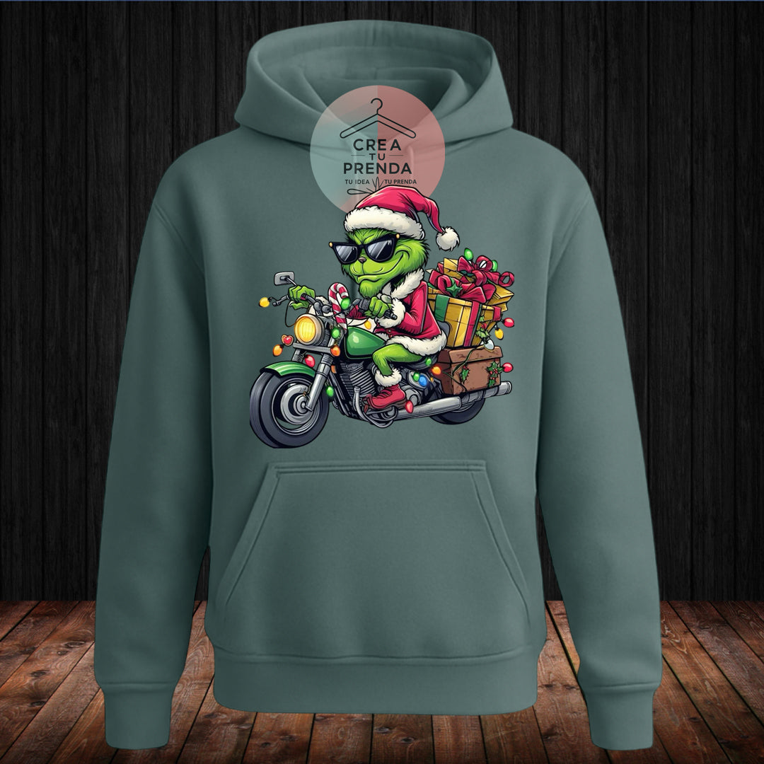 Poleron Canguro Grinch En Moto